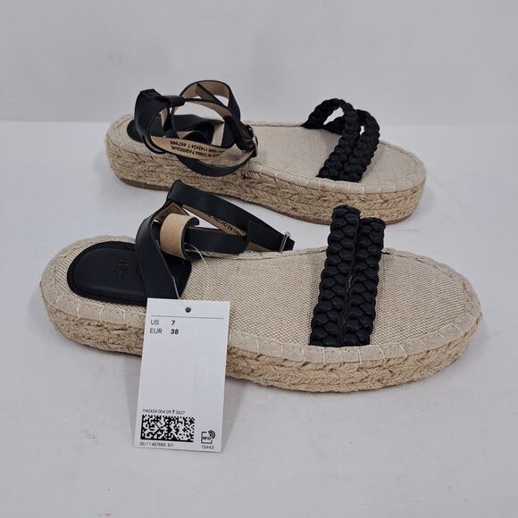 H&M‎ Sandals 38 EU 7 US Braided Detail Espadrilles Platform Ankle Strap Black - Picture 9 of 12